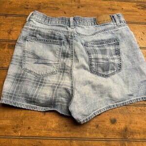 American Eagle Denim Shorts Women's 0 Blue Highest Rise‎ Mom Plaid Print